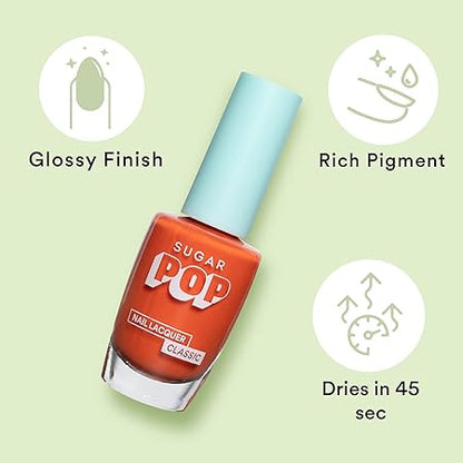 SUGAR POP Nail Lacquer - 07 Tangerine Queen (Bright Orange) 10 Ml - Dries In 45 Seconds - Quick-Drying, Chip-Resistant, Long-Lasting. Glossy Finish High Shine Nail Enamel/Polish For Women.