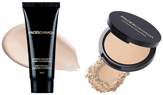 Faces Canada Weightless Stay Matte Compact Vitamin E & Shea Butter, Spf-20 Ivory 01, 9 g And Faces Canada Weightless Matte Finish Foundation, Mini - Ivory, 18 ml