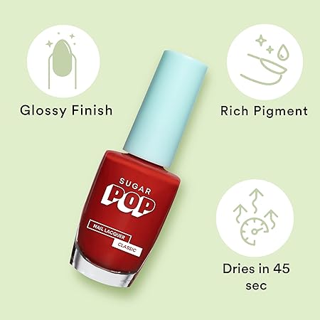 SUGAR POP Nail Lacquer - 18 Red Rum (Red) 10 Ml - Dries In 45 Seconds - Quick-Drying, Chip-Resistant, Long-Lasting. Glossy Finish High Shine Nail Enamel/Polish For Women.