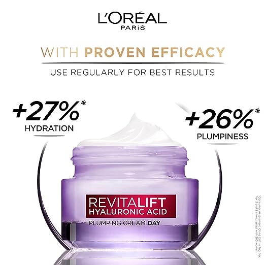 L'Oreal Paris Day Cream for Women, Hydrates and Replumps, For Radiant Skin, Revitalift Hyaluronic Acid, 15ml