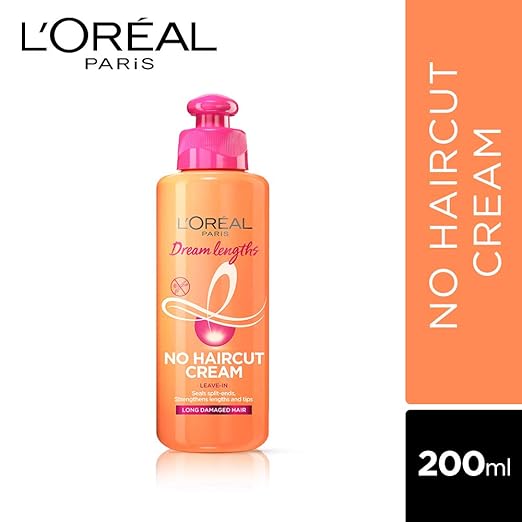 Pack of 2 L'Oreal Paris Dream Lengths No Haircut Cream Leave-In Conditioner For Damaged, Frizzy & Dry Hair, 200ml & Instant Root Concealer Spray, Root Touch-Up, 2 Dark Brown