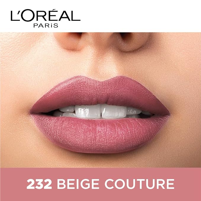 Roll over image to zoom in L'Oreal Paris Matte Lipstick, For Soft and Smooth Lips, Long-lasting Luxurious Colour, Color Riche Moist Matte, 232 Beige Couture, 3.7g