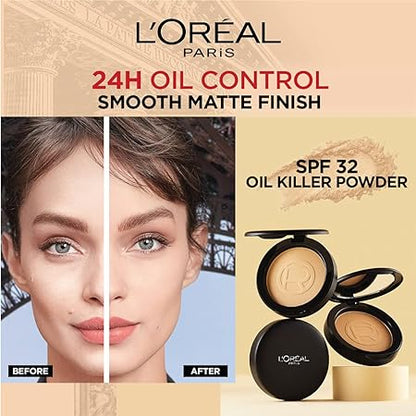 L’Oréal Paris High Coverage Compact Powder, Matte-Finish, Lightweight & Blendable, Compact Face Makeup, With SPF 32 & PA +++, Infallbile 24h Oil Killer, 105 Fair Linen, 6g