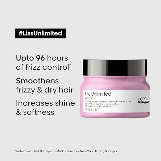 L’Oréal Professionnel Liss Unlimited Hair Mask with Pro-Keratin and Kukui Nut Oil for Rebellious Frizzy Hair, Serie Expert, 250gm