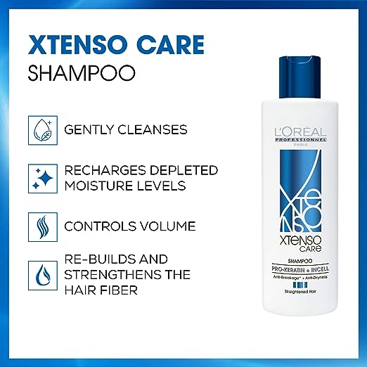 Pack of 2 L'Oréal Professionnel Xtenso Care Shampoo + Masque for Straightened Hair, Smoothens, Nourishes & Strengthens Hair with Pro-Keratin & Incell, 250ml & 196g