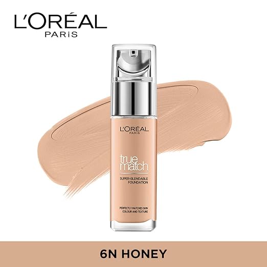 L'Oreal Paris True Match Super Blendable Matte, Natural Liquid Foundation - Honey 6N, 30ml Matte & Natural Finish