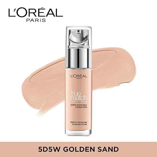 L'Oreal Paris True Match Super Blendable Liquid Foundation with Matte, Natural Finish (Golden Sand 5D5W, 30ml) Matte & Natural Finish