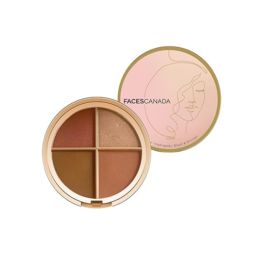 FACES CANADA Second Skin 4 in 1 Face Palette, 14.5g | Blush + Contour + Highligher | Lightweight & Highly Pigemented | Luxurious Velvet Finish | Silky Smooth Texture | Easy To Blend