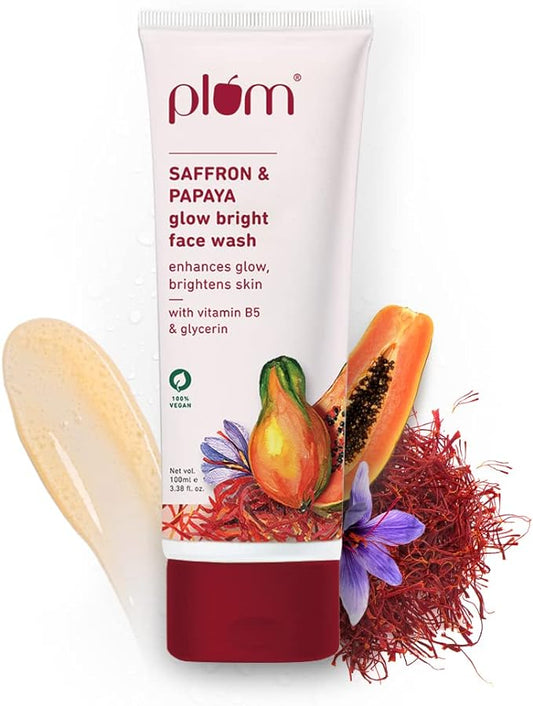 PACK OF 2 Plum Saffron & Papaya Glow Bright Face Wash | Enhances Glow & Brightens Skin | With Vitamin B5 | Fights Dull Skin | Non-Drying, Gel-Based, Sulphate-Free Face Wash | For All Skin Types | 100% Vegan