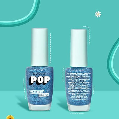 SUGAR POP Nail Lacquer Glitter – 07 Ocean Sparkle (Blue Glitter) | Dries in 45 seconds |Chip-resistant | Glossy Finish | High Shine | Glitter Nail Polish for Women