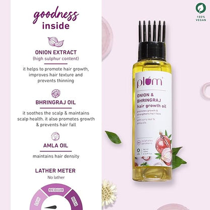 Plum Onion Hair Oil for Hair Fall and Regrowth with Bhringraj Oil, Curry Leaves and Amla Oil I Hair Growth Oil I For Women and Men | Paraben Free I 100ml