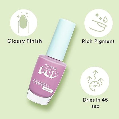 SUGAR POP Nail Lacquer - 16 Lavender Lit (Lavender) 10 Ml - Dries In 45 Seconds - Quick-Drying, Chip-Resistant, Long-Lasting. Glossy Finish High Shine Nail Enamel/Polish For Women.