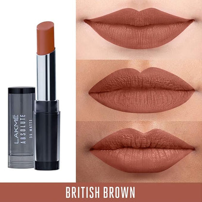 Lakme Absolute 3D Lipstick, British Brown, 3.6 g