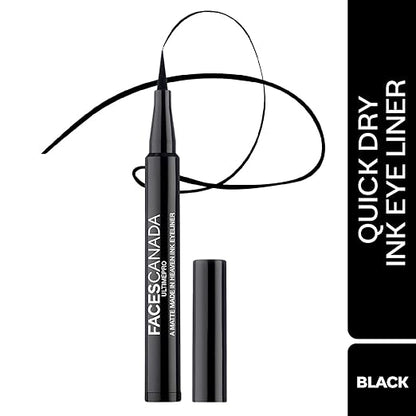 FACES CANADA Ultime Pro A Matte Made in Heaven Ink Eyeliner Mini - Black, 0.6 ml | Felt Tip Pen Liner For Ultra Fine Application | 24 Hr Long Stay Formula | Waterproof, Smudgeproof & Transferproof