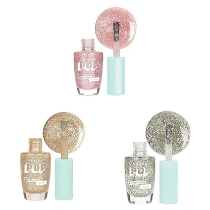 SUGAR POP Nail Lacquers Glitter – 01 Rose Quartz & SUGAR POP Nail Lacquers Glitter – 02 Bling & SUGAR POP Nail Lacquers Glitter – 06 Wedding Bells (Silver Glitter)