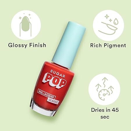 SUGAR POP Nail Lacquer - 12 Serene Sunset (Saturated Orange) 10 Ml - Dries In 45 Seconds - Quick-Drying, Chip-Resistant, Long-Lasting. Glossy Finish High Shine Nail Enamel/Polish For Women.