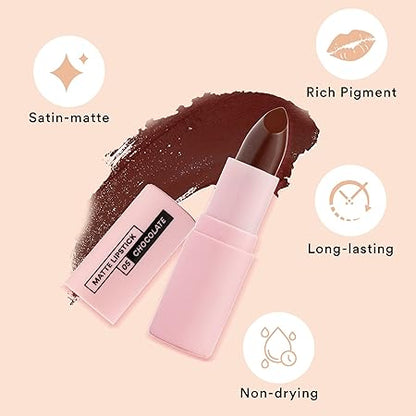 SUGAR POP Matte Lipstick - 05 Chocolate (Dark Brown) – 4.2 gm – Non-drying Formula, Long Lasting, Vegan, Paraben Free l Lipstick for Women