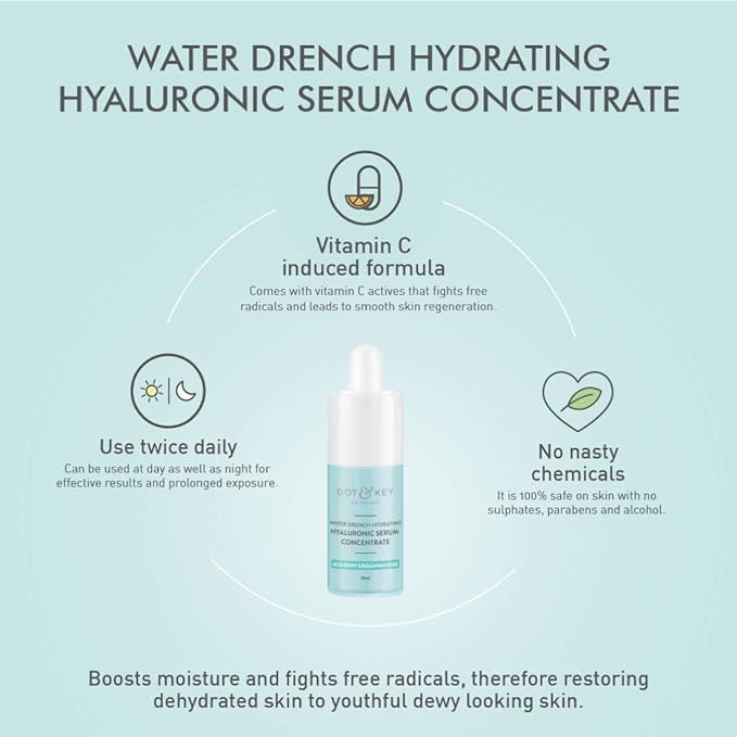 Dot & Key Hydrating Hyaluronic Acid Serum With Vitamin C + E | For Plump, Glowing Skin | Face Serum for Dry Skin, Oily & Normal Skin | With Ceramide & Acai Berry | 30ml