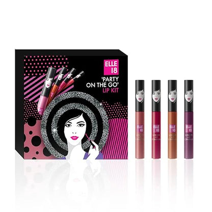 ELLE 18 Party on the go Lip Kit (Set of 4 Liquid Lipsticks)