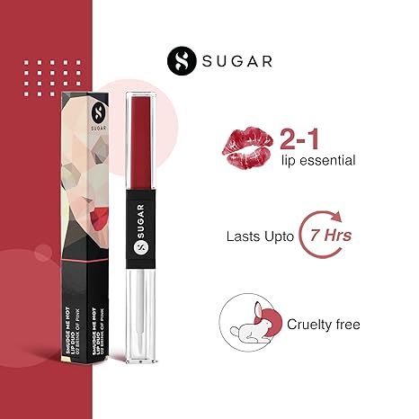 SUGAR Cosmetics - Smudge Me Not - Lip Duo - 01 Brazen Raisin (Burgundy) - 3.5 ml - 2-in-1 Duo Liquid Lipstick with Matte Finish and Moisturizing Gloss