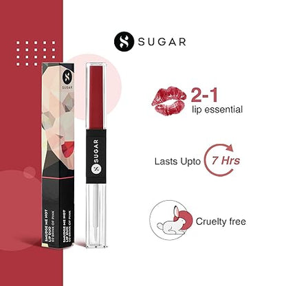 SUGAR Cosmetics - Smudge Me Not - Lip Duo - 01 Brazen Raisin (Burgundy) - 3.5 ml - 2-in-1 Duo Liquid Lipstick with Matte Finish and Moisturizing Gloss