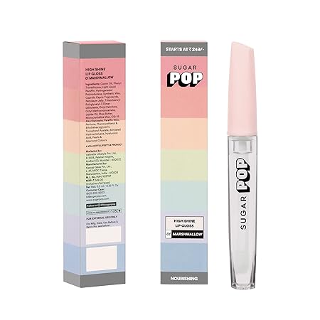 SUGAR POP High Shine Lip Gloss - 01 Marshmallow (Clear) For Soft & Dewy Lips, Enriched With Vitamin E, Jojoba Butter & Shea Butter 3.5ml