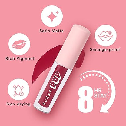 Sugar Pop Matte Lipcolour - 04 Raspberry (Reddish Pink) 1.6 Ml - Lasts Up To 8 Hours, Reddish Pink For Women | Non-Drying, Smudge Proof, Long Lasting