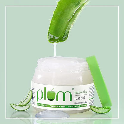 Plum Aloe Vera Gel Hello Just Gel For All Skin & Hair Types Multi-purpose Aloe Vera gel 100% Vegan 100% Fragrance Free, 250 gm