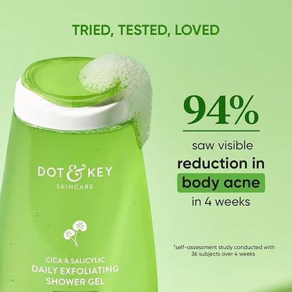 Dot & Key Cica & 1% Salicylic Daily Exfoliating Shower Gel | Niacinamide Infused | Body Wash for Oil & Acne Control | Sulphate Free & Non Drying | Reduces Body Acne & Smoothes Irritation | Clean, Acne Free Skin | 250ml