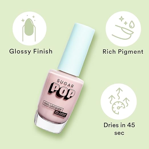 SUGAR POP Nail Lacquer - 01 Spring Bloom (Icy Pink) 10 Ml - Dries In 45 Seconds - Quick-Drying, Chip-Resistant, Long-Lasting. Glossy Finish High Shine Nail Enamel/Polish For Women.