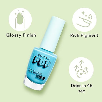 SUGAR POP Nail Lacquer - 03 Aqua Babe (Ice Blue) 10 Ml - Dries In 45 Seconds - Quick-Drying, Chip-Resistant, Long-Lasting. Glossy Finish High Shine Nail Enamel/Polish For Women.