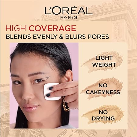 L’Oréal Paris High Coverage Compact Powder, Matte-Finish, Lightweight & Blendable, Compact Face Makeup, With SPF 32 & PA +++, Infallbile 24h Oil Killer, 105 Fair Linen, 6g