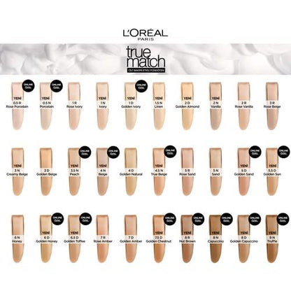 L'Oreal Paris Foundation, Super Blendable Liquid Format, SPF 16, With Glycerine, Vitamin B and E, True Match, Shade: Ivory 1N, 30ml