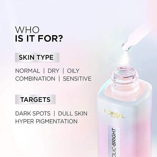 Pack Of 2 L'Oreal Paris Glycolic Bright Skin Brightening Serum, 15ml 1% Glycolic Acid For Dark Spots, Pigmentation & Uneven Skin Tone + Glycolic Bright Glowing Night Cream, 15ml, Regime