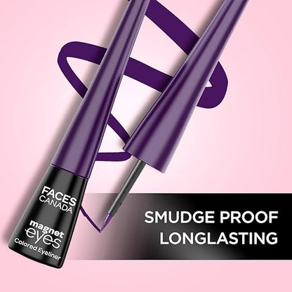 FACESCANADA Magneteyes Color Eyeliner - Dramatic Purple, 4ml | Glossy Finish | 24HR Long-lasting | Waterproof | Smudgeproof | Precise Application | Intense Color Payoff | Almond Extract & Vitamin E