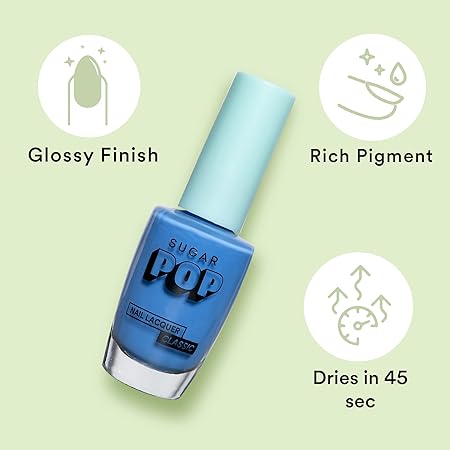 SUGAR POP Nail Lacquer - 06 Blue For You (Cool-Toned Persian Blue) 10 Ml - Dries In 45 Seconds - Quick-Drying, Chip-Resistant, Long-Lasting. Glossy Finish High Shine Nail Enamel/Polish For Women.