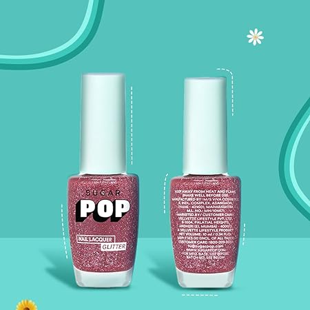 SUGAR POP Nail Lacquers Glitter – 08 Cherry Blossom (Pink Glitter) | Dries in 45 seconds |Chip-resistant | Glossy Finish | High Shine | Glitter Nail Polish for Women