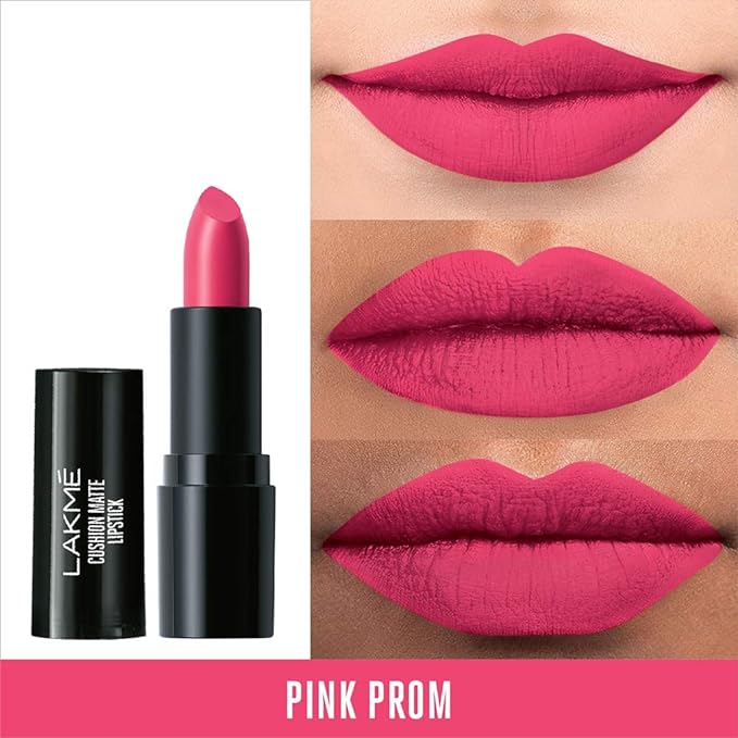 Lakmé Cushion Matte Lipstick, Pink Prom, 4.5 g