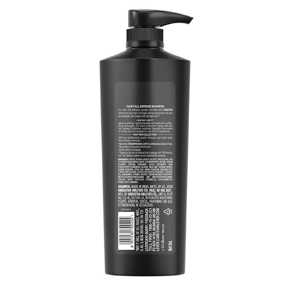 TRESemme Hair Fall Defence Shampoo 580 ml, With Keratin for Hair Fall Control and Longer, Stronger Hair - Anti Hairfall for Damaged Hair, Men & Women