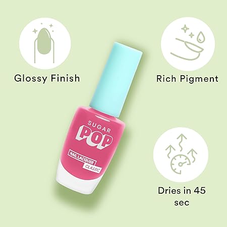 SUGAR POP Nail Lacquer - 26 Pink Perfection (Neon Base Pink) 10 Ml - Dries In 45 Seconds - Quick-Drying, Chip-Resistant, Long-Lasting. Glossy Finish High Shine Nail Enamel/Polish For Women.