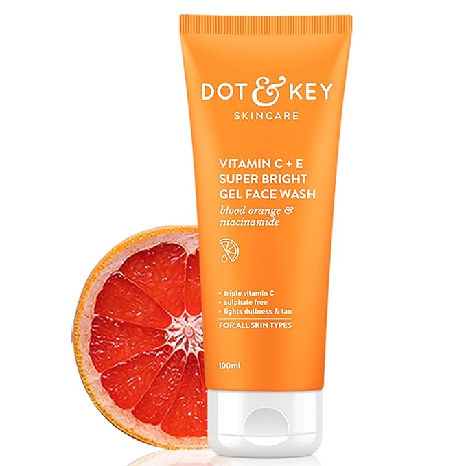 Dot & Key Vitamin C + E Super Bright Gel Face Wash for Glowing and Brightening Skin | All Skin Types | With Triple Vitamin C, Fades Dark Spots & Pigmentation | Reduces Skin Dullness & Tan | Face Wash for Women & Men |100 ml