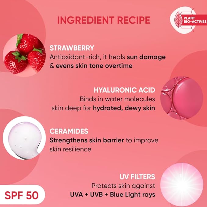 Dot & Key Strawberry Dew SPF 50 Sunscreen Stick On-the-Go | SPF 50 PA+++, Broad Spectrum | UVA / UVB Rays Protection | With Hyaluronic & Ceramide for Hydration & Skin Barrier | Mess Free & No White Cast |20g