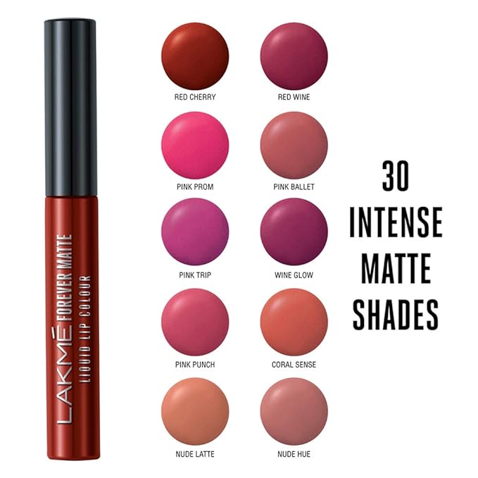 Lakme Forever Matte Liquid Lip Colour, Red Cherry, 5.6 ml