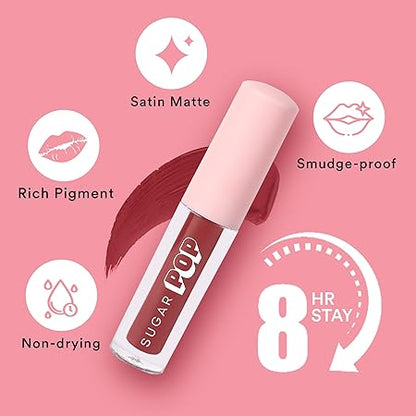 SUGAR POP Matte Lipcolour - 02 Mauve (Dark Mauve) – 1.6 ml - Lasts Up to 8 hours l Mauve Lipstick for Women l Non-Drying, Smudge Proof, Long Lasting