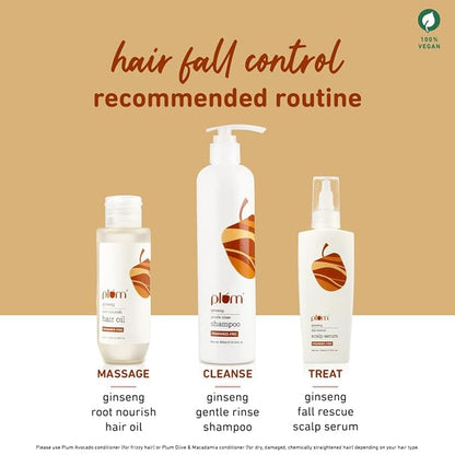 Plum Ginseng Gentle Rinse Shampoo for Hair Fall Control, Prevents Breakage & Strengthens Strands, Contains Hibiscus Extract, Sulphate-Free & Silicone-Free, 100% Vegan, White, 300 ml