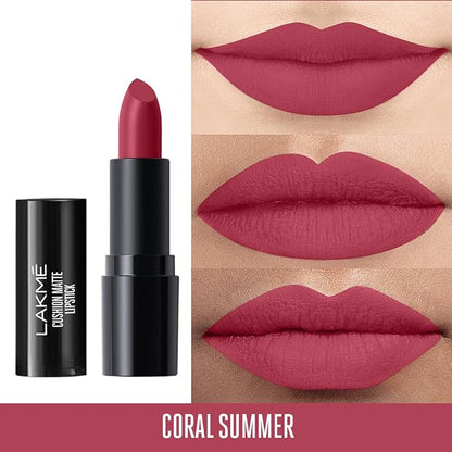 Lakme Cushion Matte Lipstick, Coral Summer, 4.5g