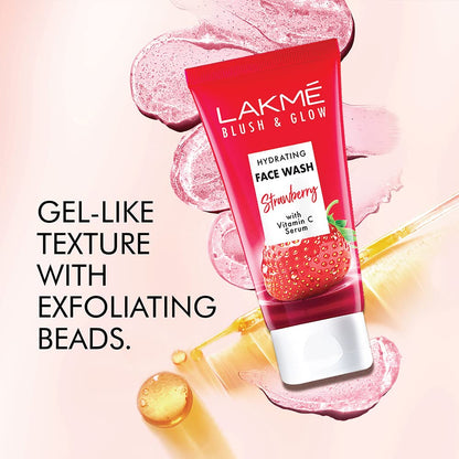 Pack of 2 LAKMÉ Blush & Glow Strawberry Refreshing Gel Face Wash 100 g, With 100% Natural Fruit for Glowing Skin - Daily Gentle Exfoliating Facial Cleanser