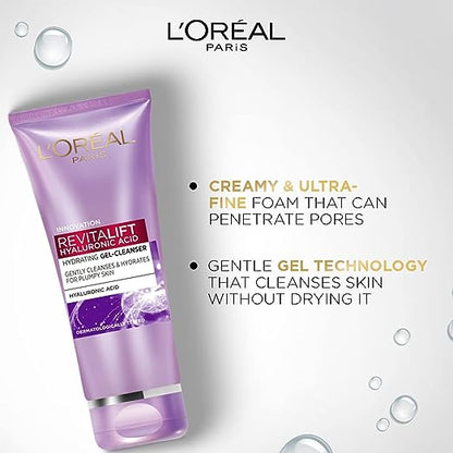 L'Oreal Paris Revitalift Gel Cleanser, Gentle Cleansing and Hydration, With Hyaluronic Acid, 100 ml