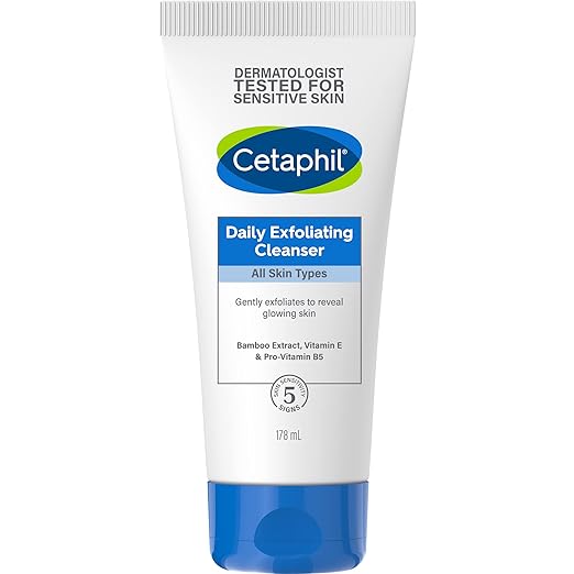 PACK OF 2 Cetaphil Face Wash Daily Exfoliating Cleanser For All Skin Types, 178ml Exfoliating Face Scrub With Vitamin E, B5 & Bamboo Extract