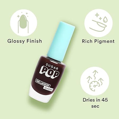 SUGAR POP Nail Lacquer - 25 Red Claret (Ox Blood) 10 Ml - Dries In 45 Seconds - Quick-Drying, Chip-Resistant, Long-Lasting. Glossy Finish High Shine Nail Enamel/Polish For Women.